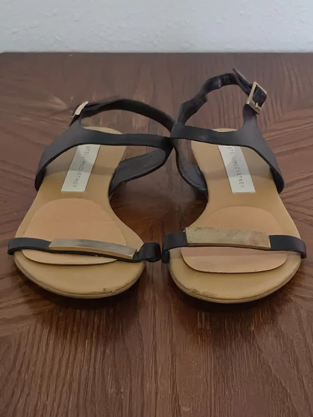 Stella McCartney Black Faux Leather Flat Sandals EU 36.5 US 6.5 Italy